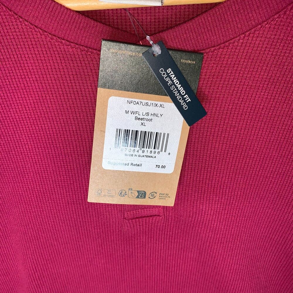 Sz XL The North Face Mens Waffle Long Sleeve Henley Beetroot Red NF0A7USJ - Picture 4 of 7